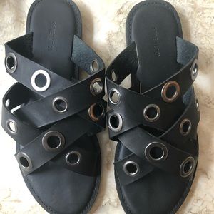 Forever 21 Black gromet sandals slides size 7